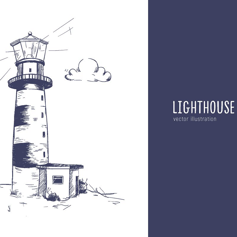 Lighthouse sketch illustration main image preview.