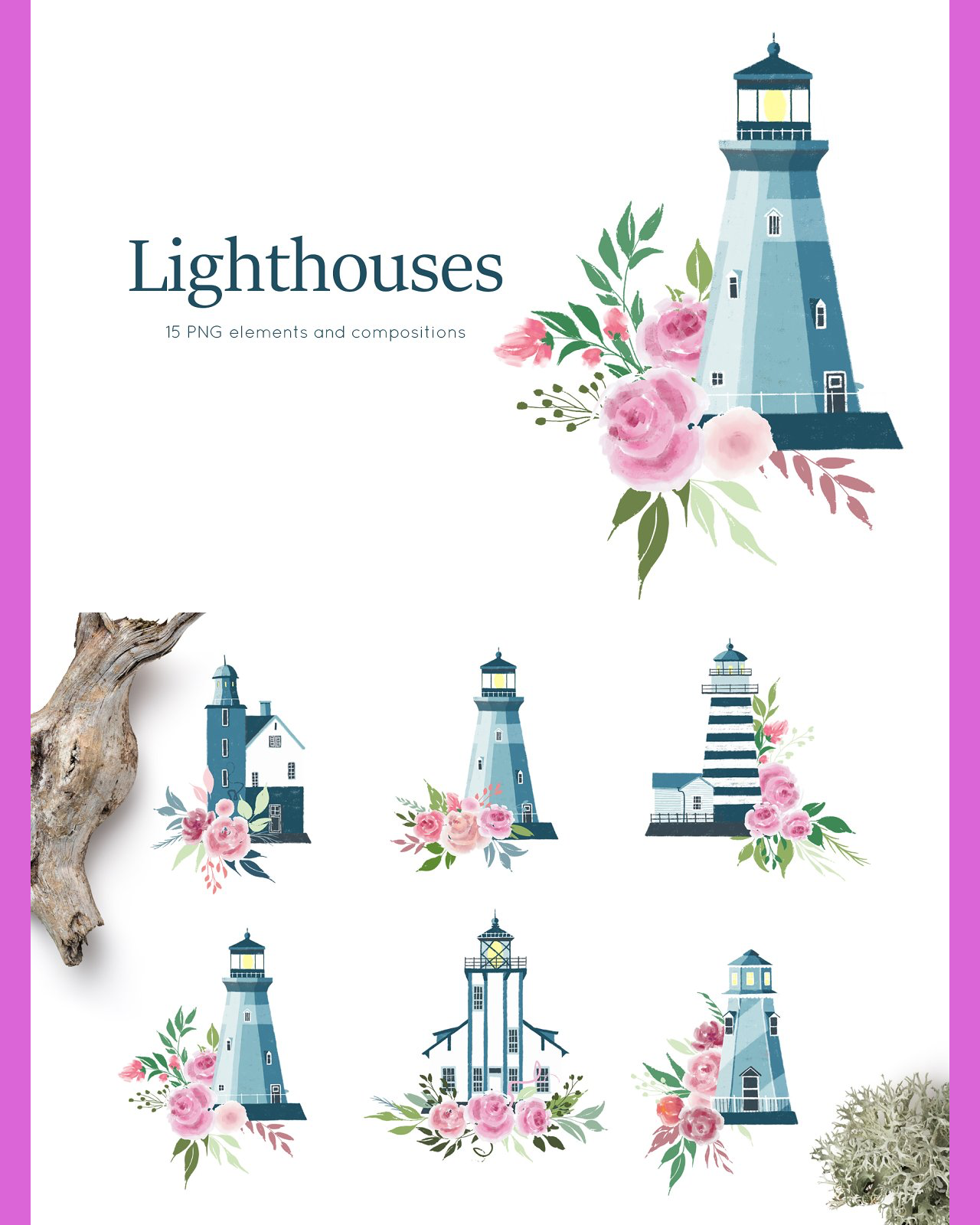 Lighthouses and floral compositions pinterest image preview.