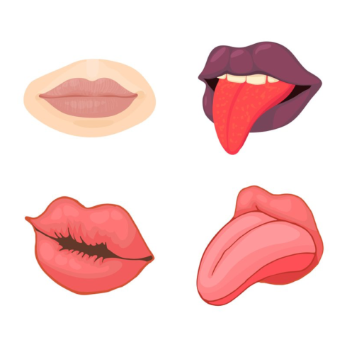 Lips icon set cartoon style main image preview.