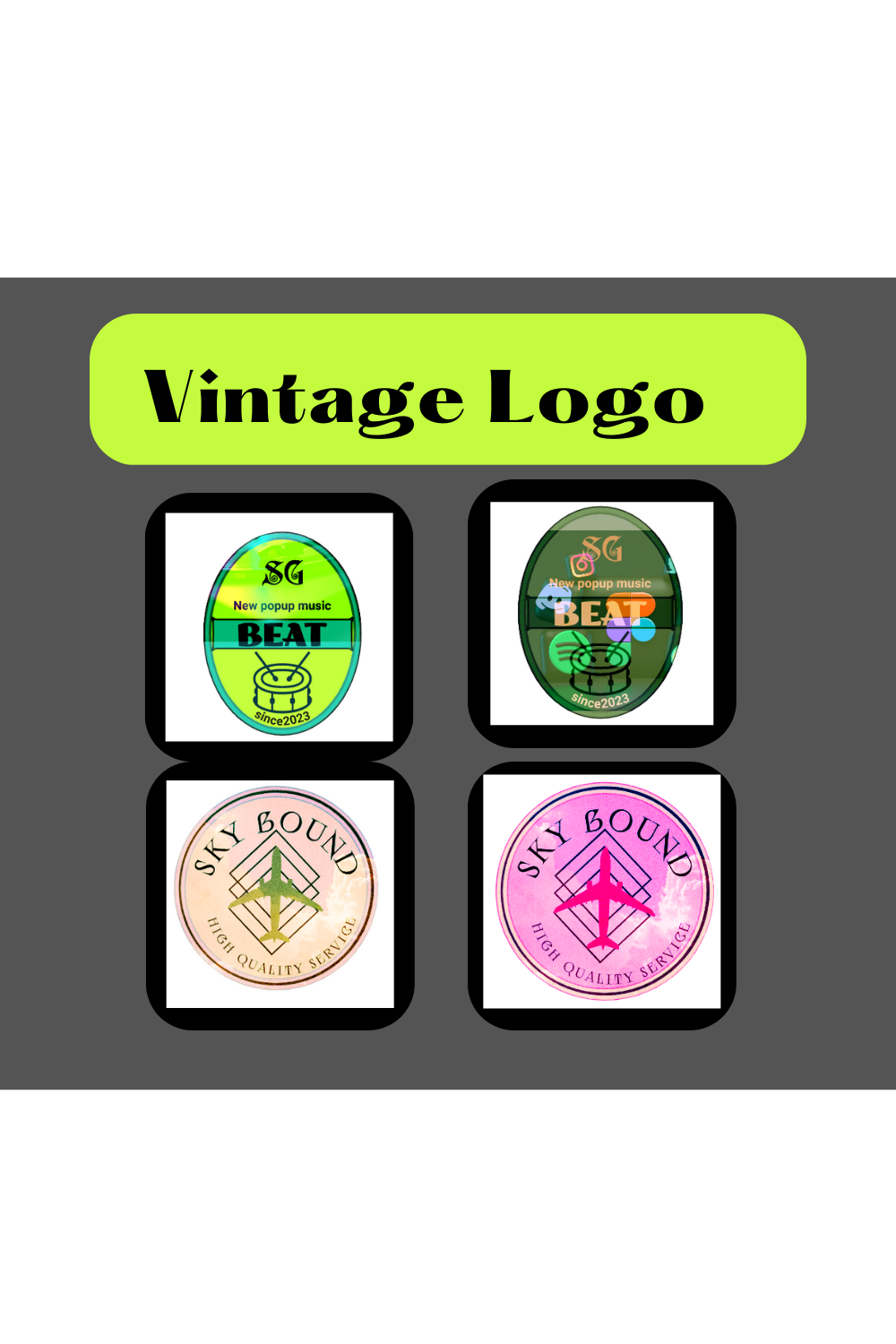 Vintage commercial and personal Logo pinterest preview image.
