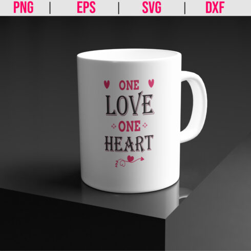 Image of a cup with a gorgeous print on the theme of love