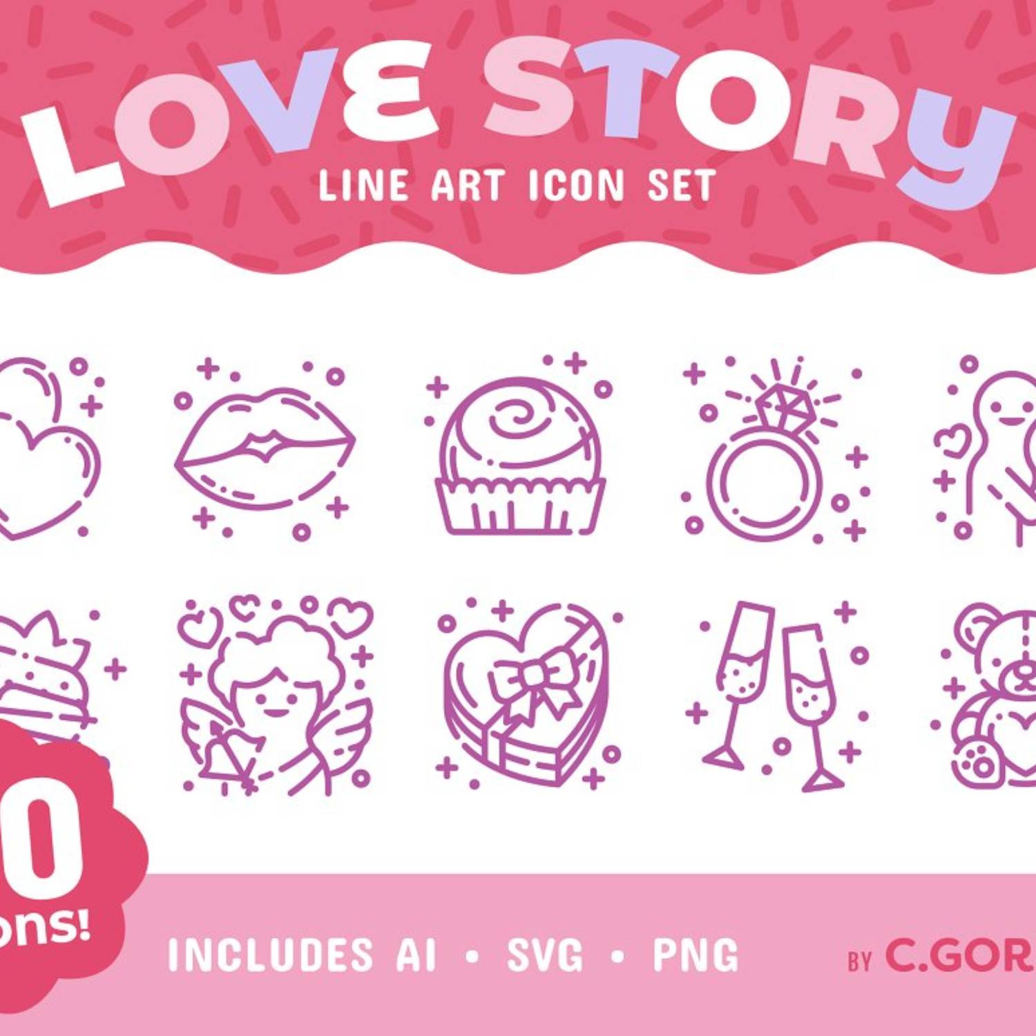 Love Story Line Art Icon Set Main Cover.