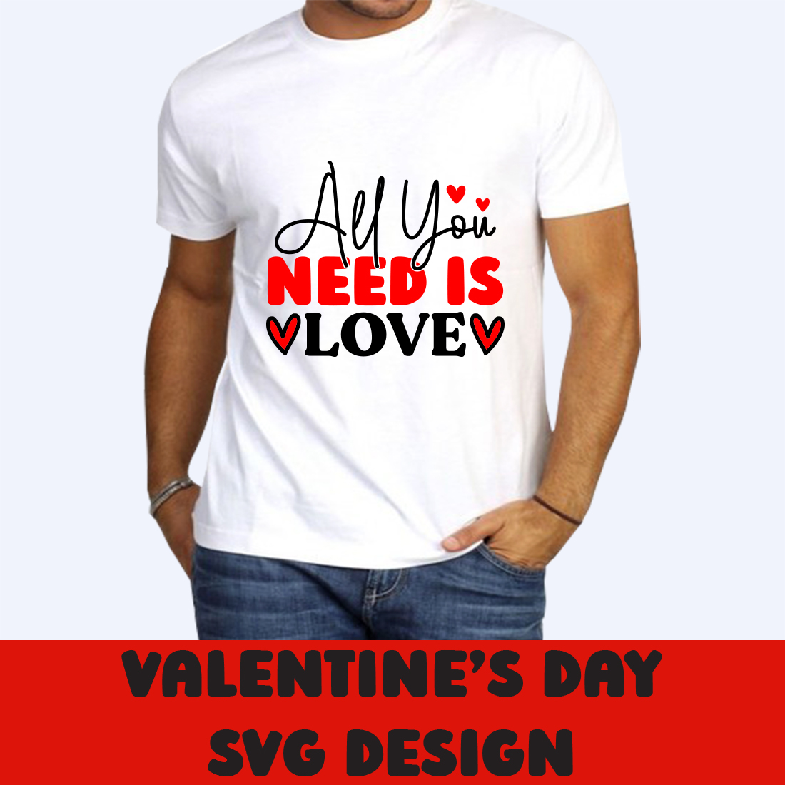 Image of a white t-shirt with an irresistible slogan All You Need Is Love