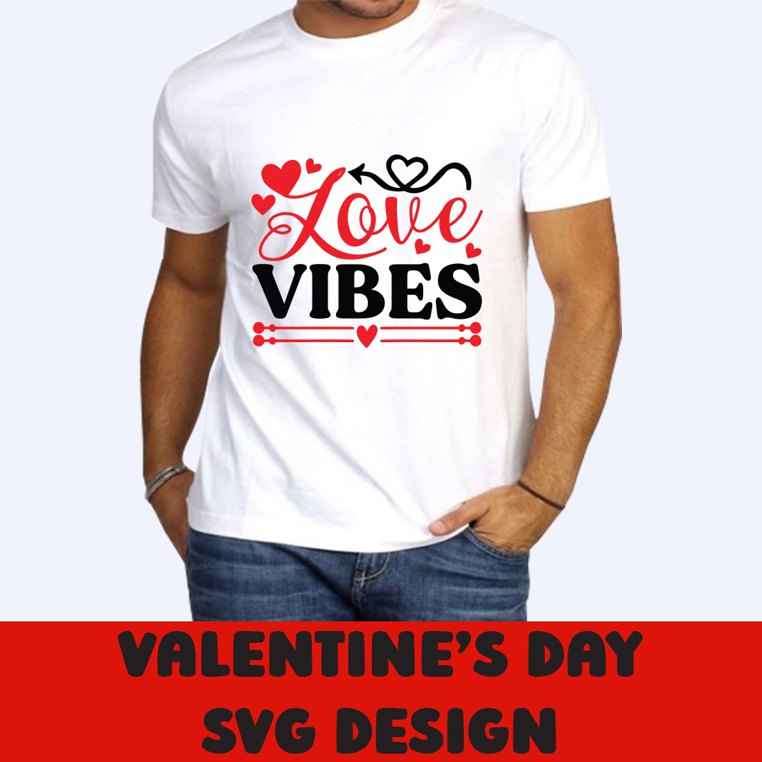 Image of a white t-shirt with an exquisite Love Vibes slogan