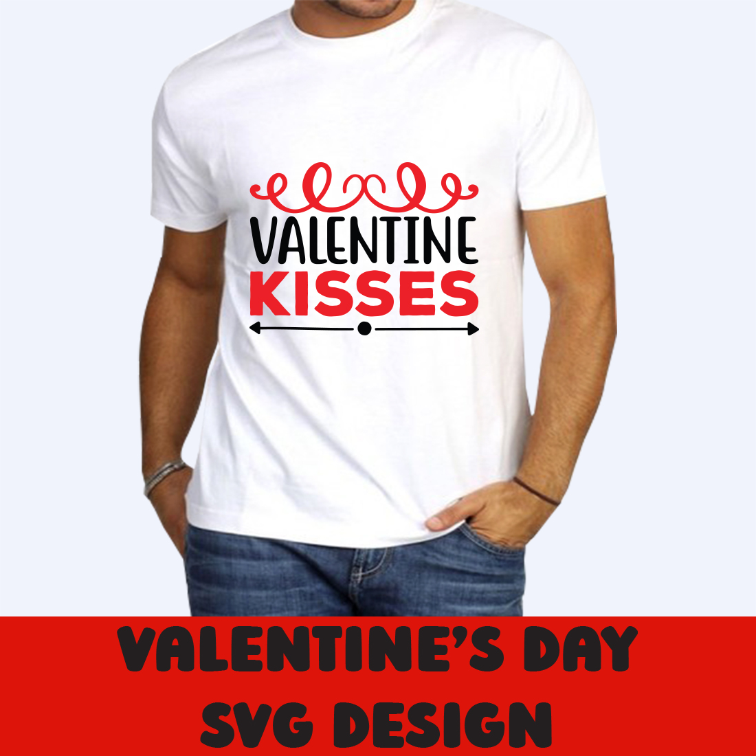 Image of a white t-shirt with a beautiful Valentine Kisses inscription