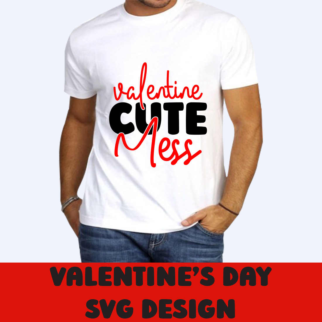 Picture of a white t-shirt with an elegant inscription Valentine Cute Mess