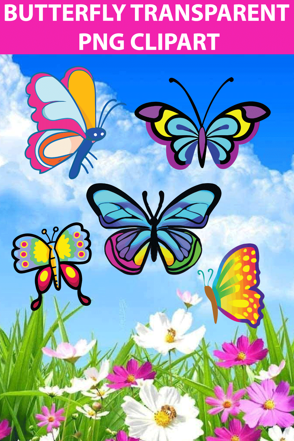 Butterfly PNG Clipart Bundle pinterest image.
