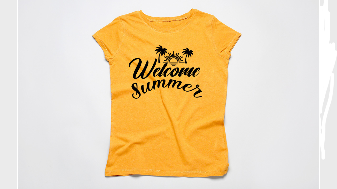 Bright yellow t-shirt with black lettering.