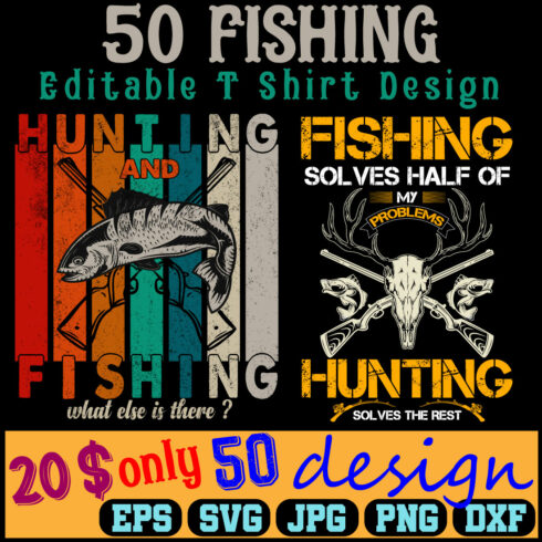 Editable Fishing T-shirt Design Bundle cover image.