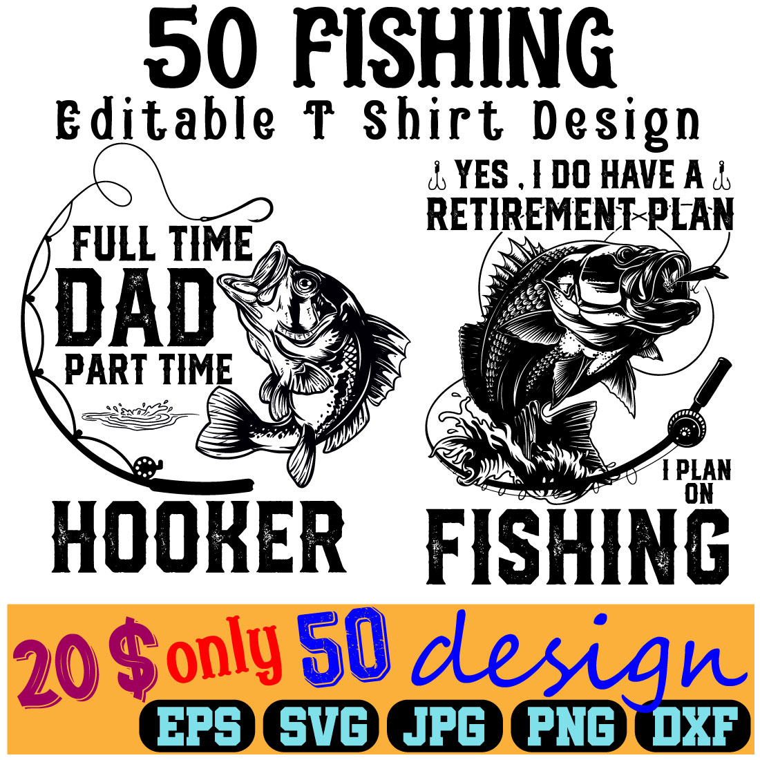 T-shirt Fishing Design Editable Bundle cover image.