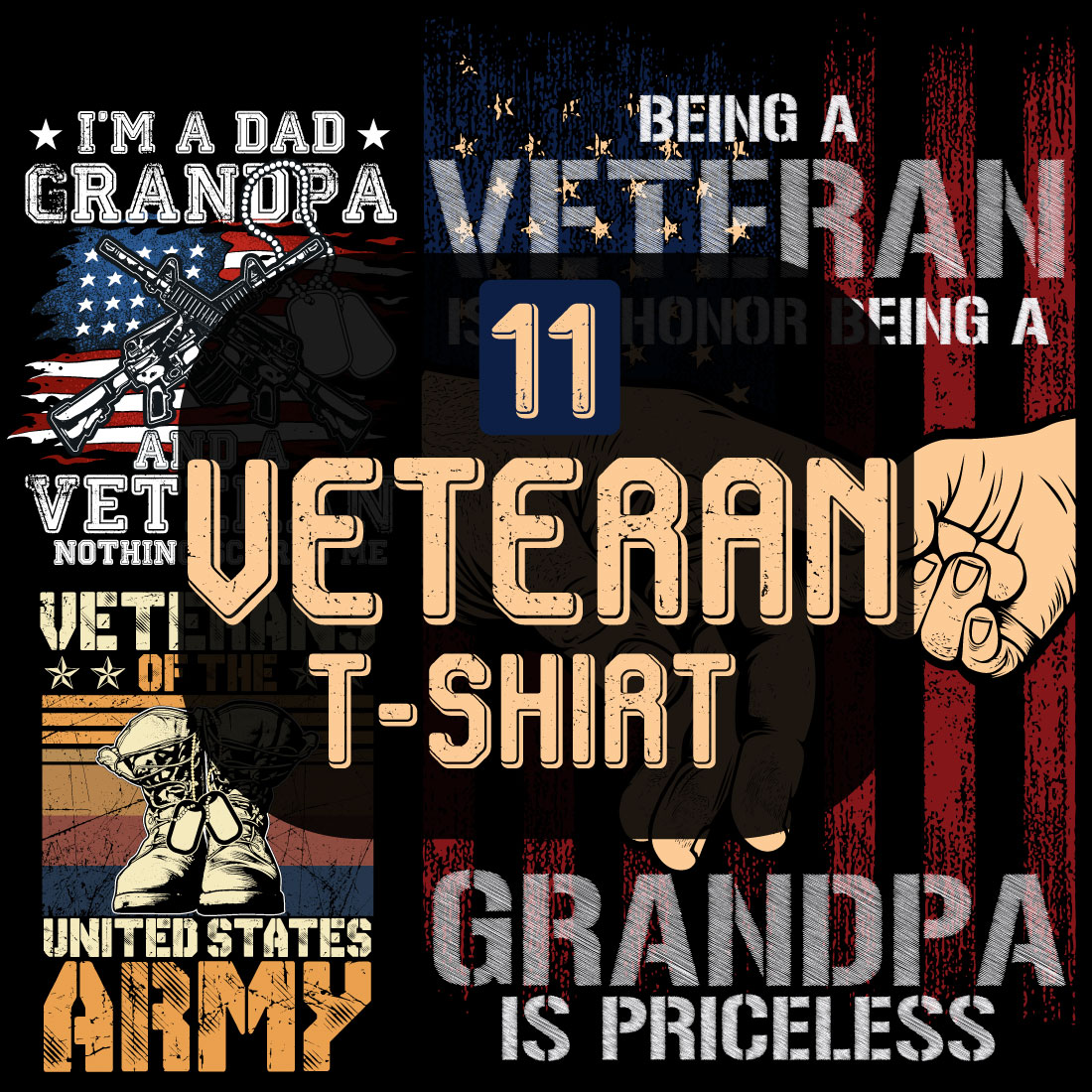 Veteran T-shirt Designs Bundle cover image.