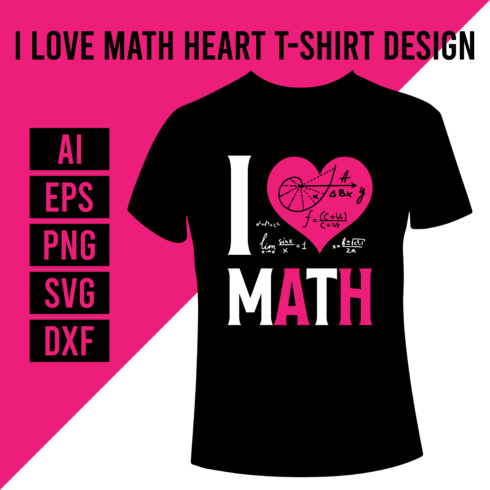 I Love Math Heart T-Shirt Design main cover.