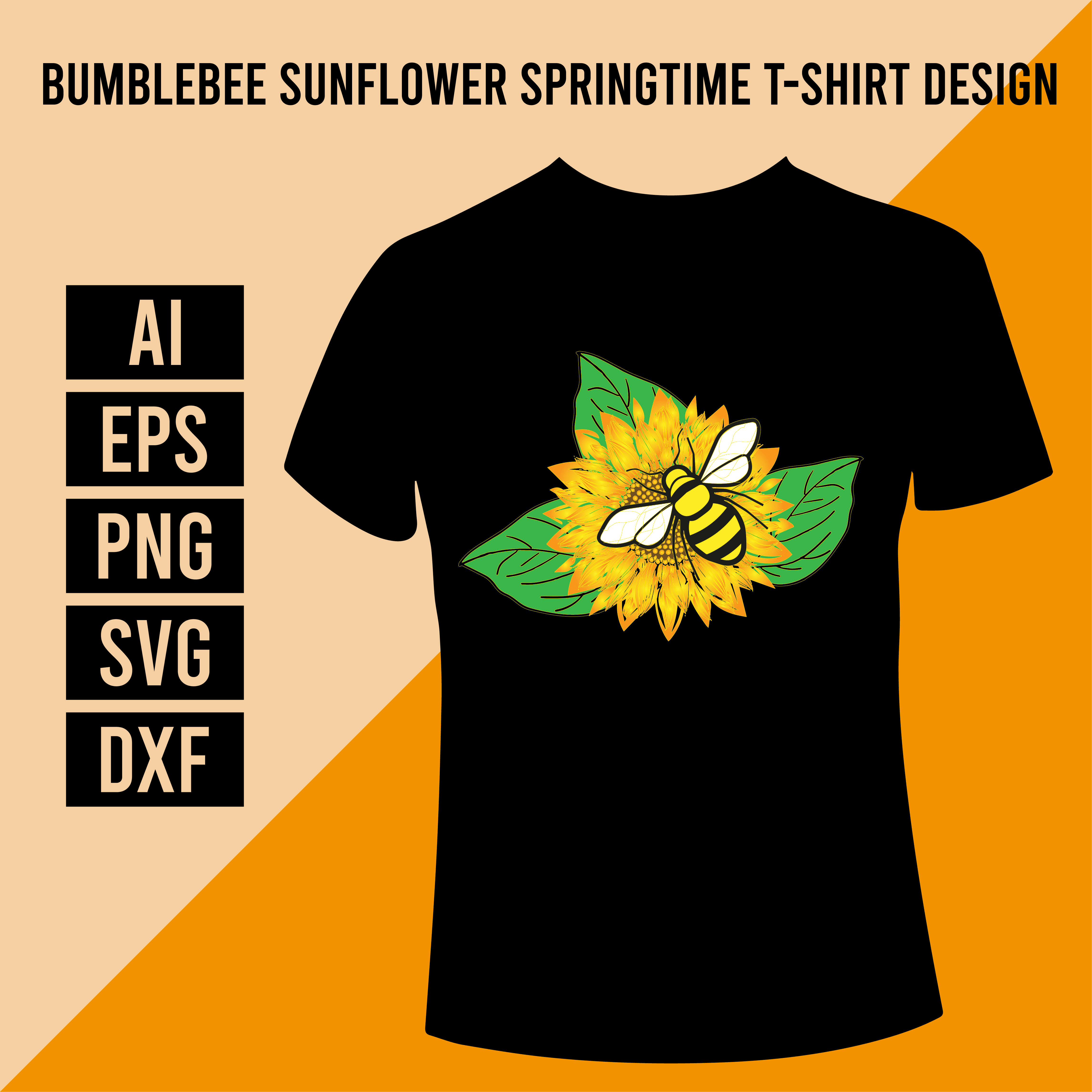 Bumblebee Sunflower Springtime T- Shirt Design main cover.