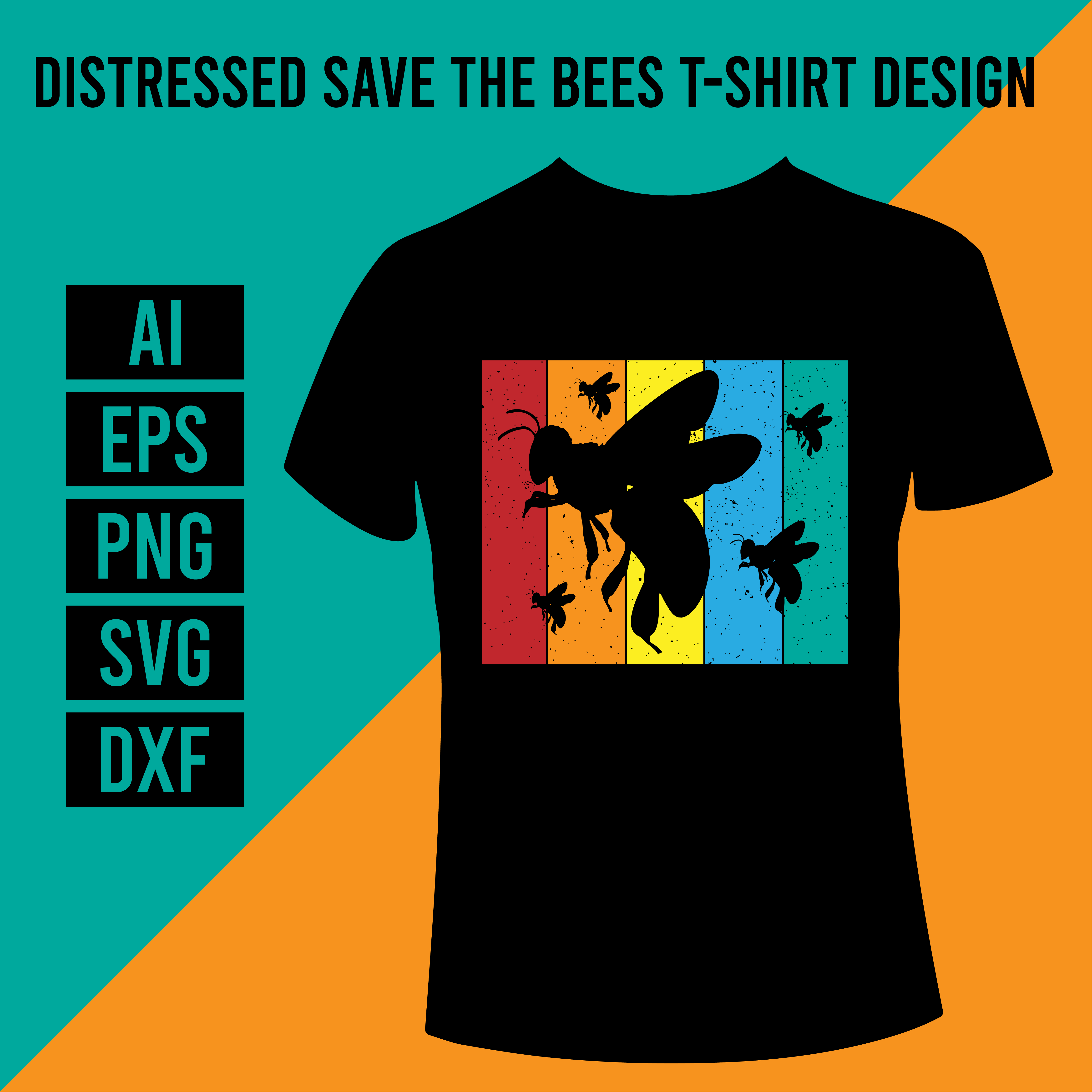 Distressed Save the Bees T- Shirt Design main cover.