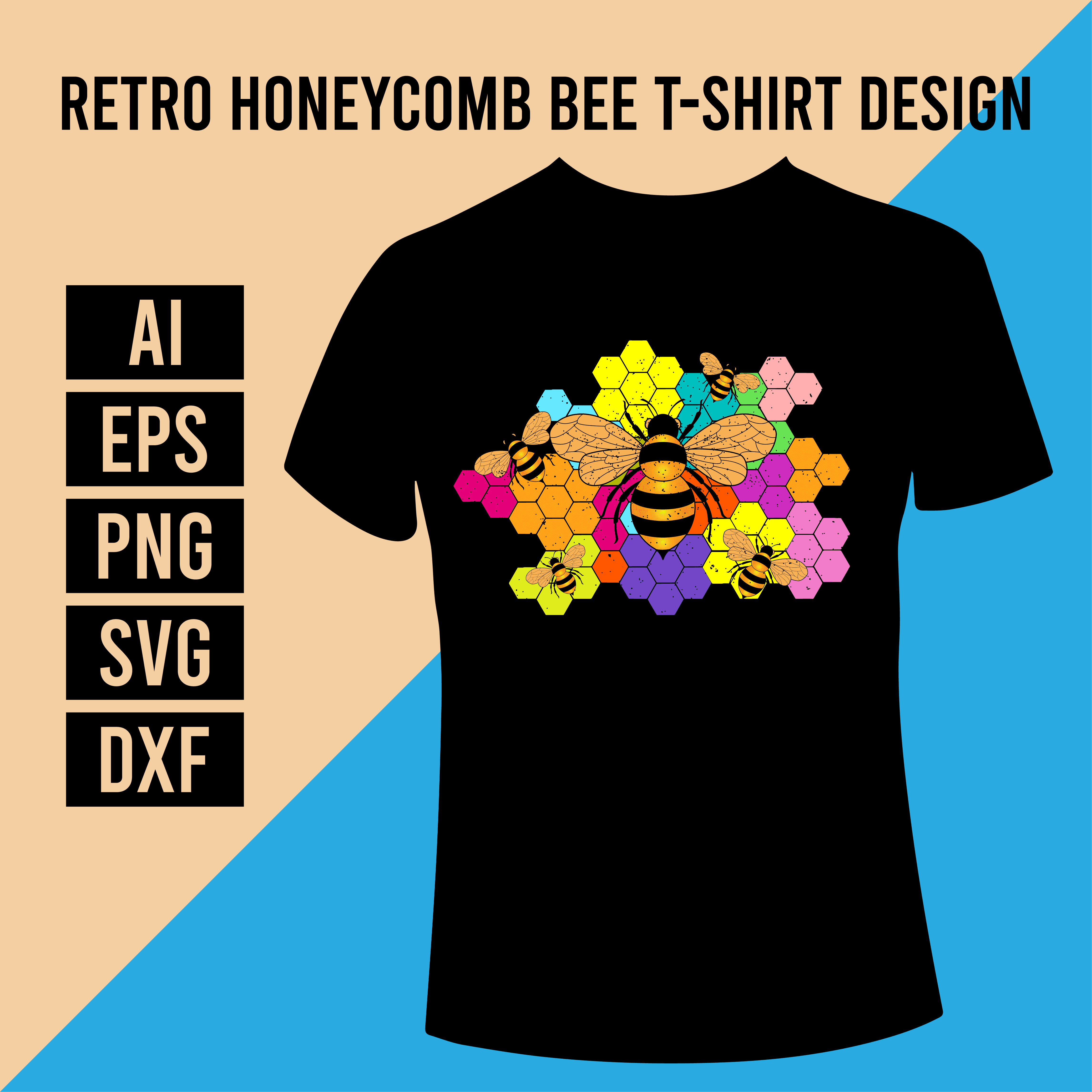 Retro Honeycomb Bee T- Shirt Design main cover.