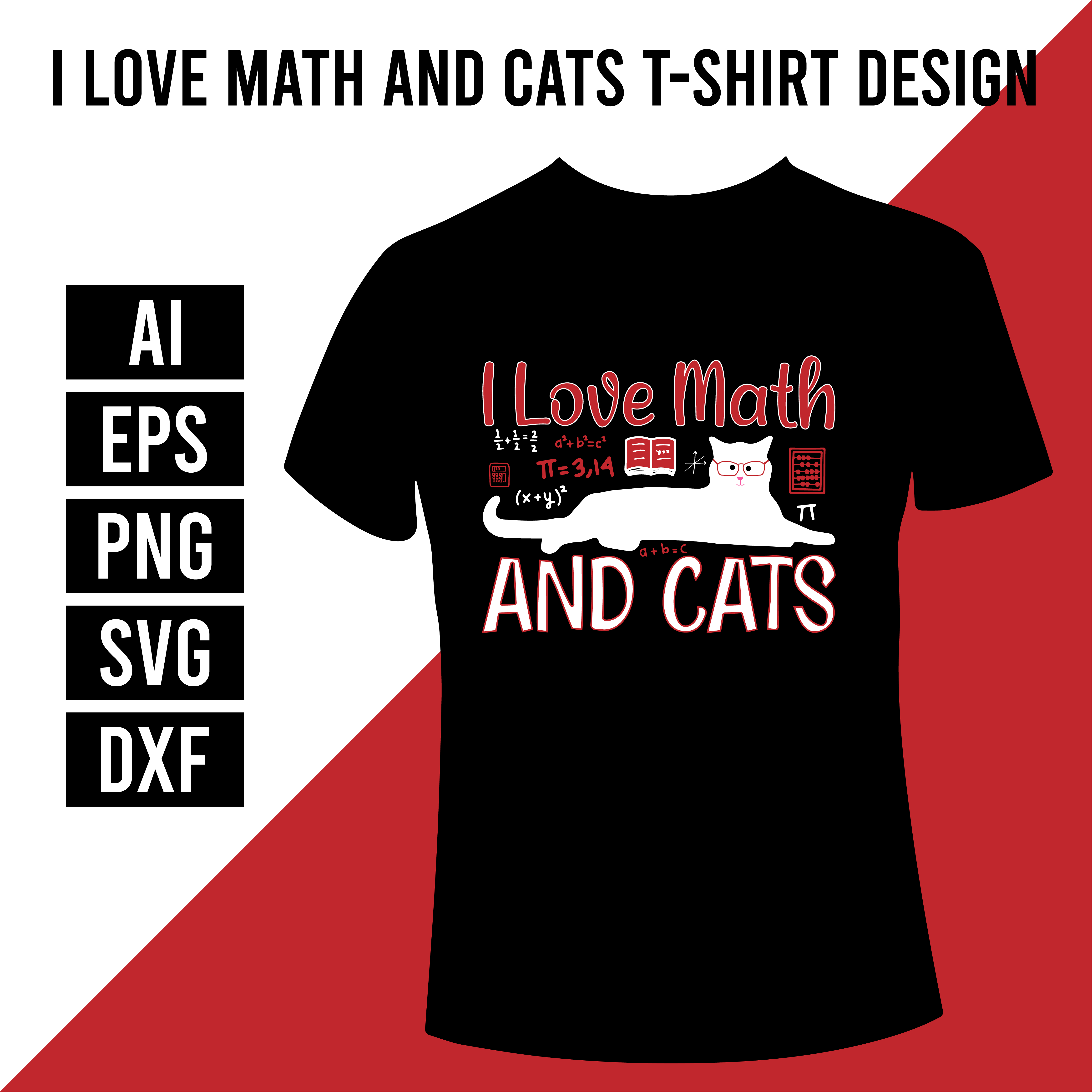 I Love Math And Cats T-Shirt Design main cover.