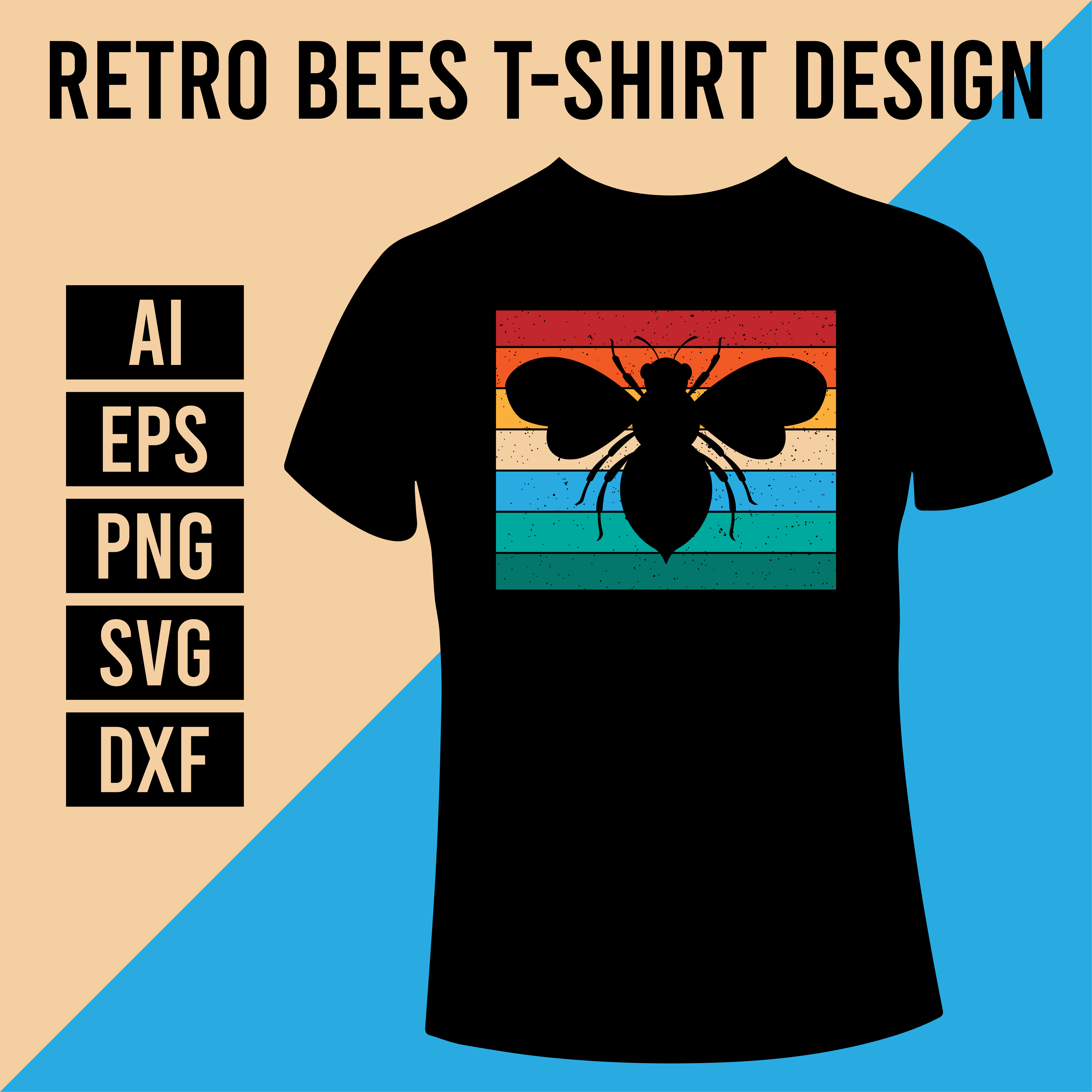 Retro Bees T- Shirt Design main cover.