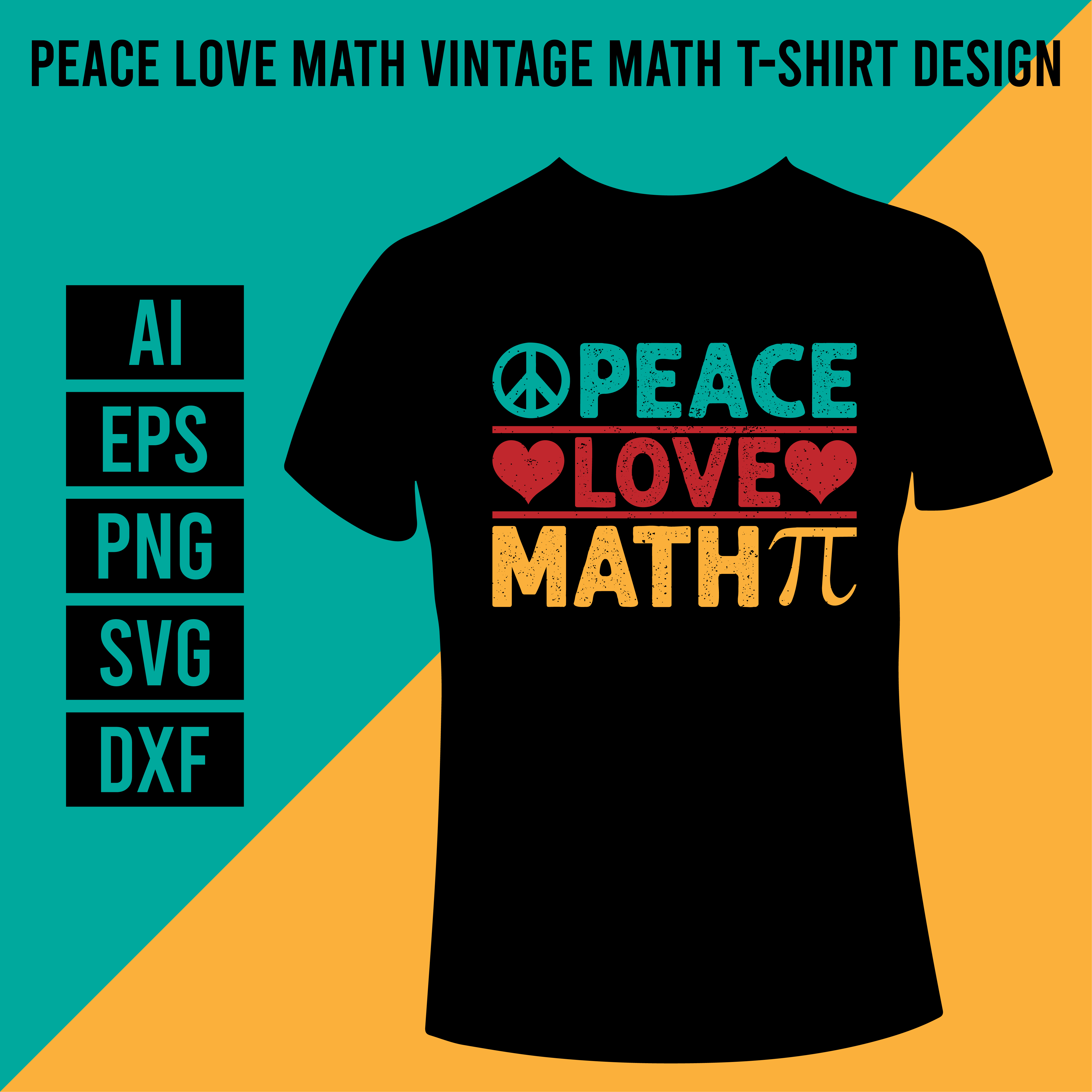 Peace Love Math Vintage Math T-Shirt Design main cover.