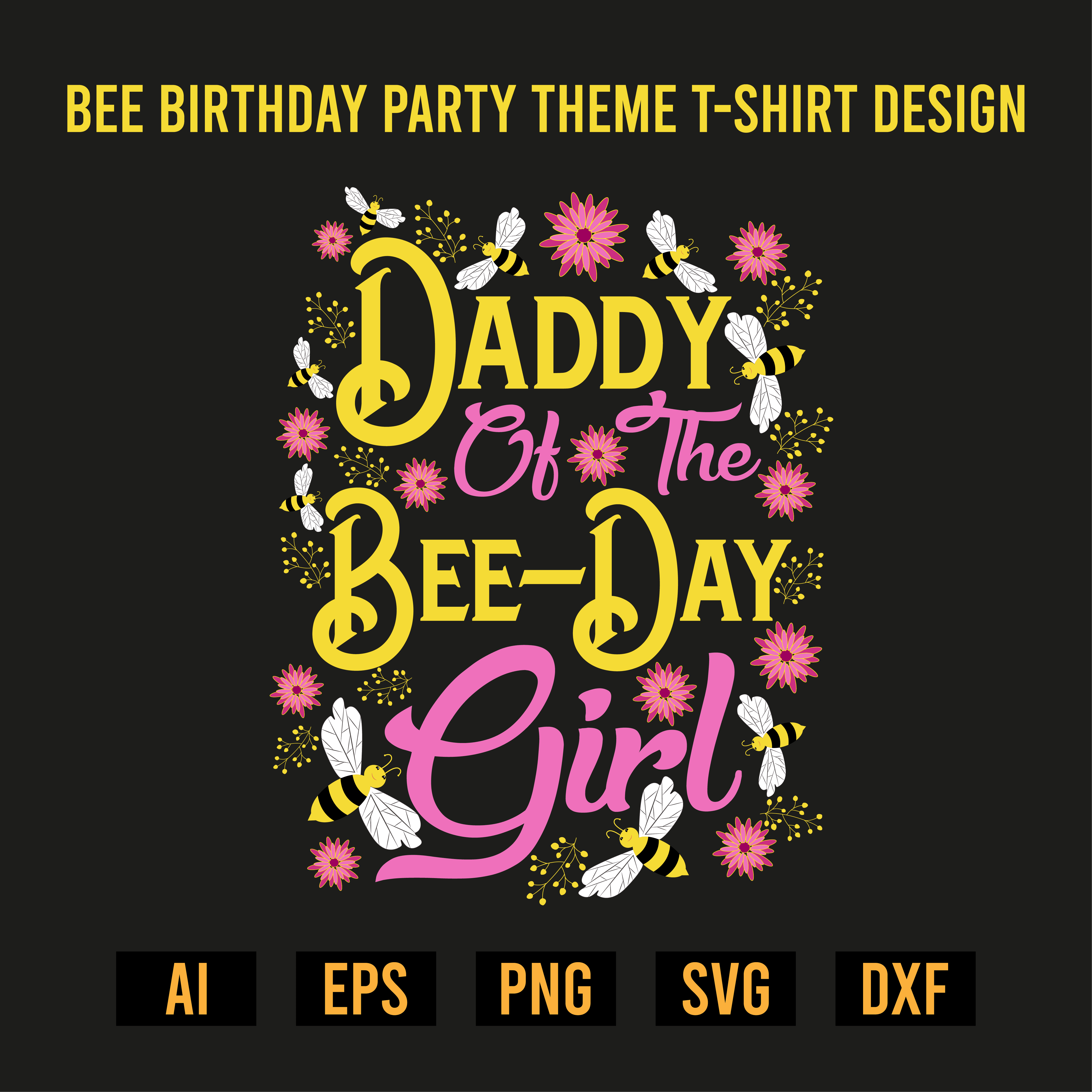 Bee Birthday Party Theme T- Shirt Design cover image.
