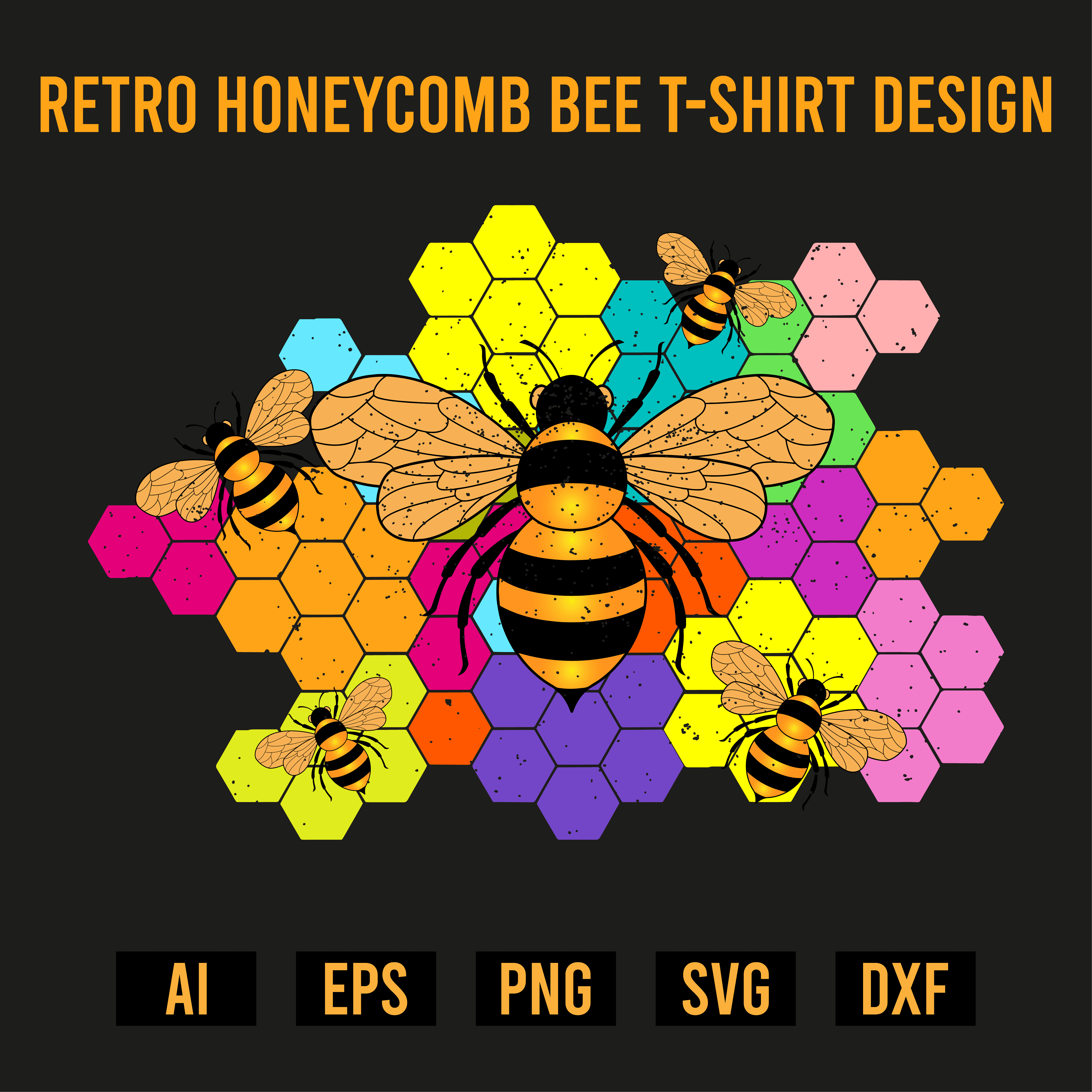 Retro Honeycomb Bee T- Shirt Design cover image.