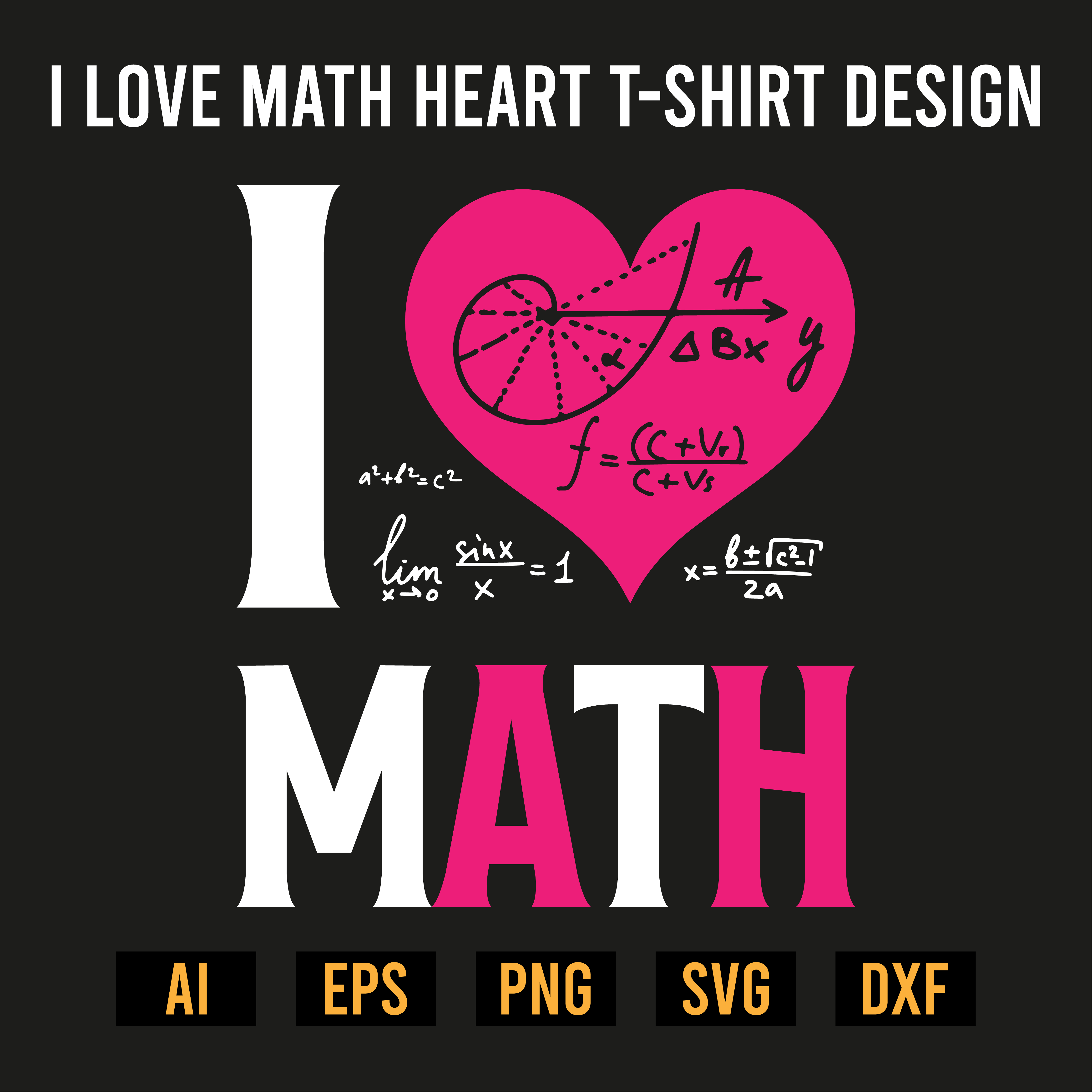 I Love Math Heart T-Shirt Design cover image.