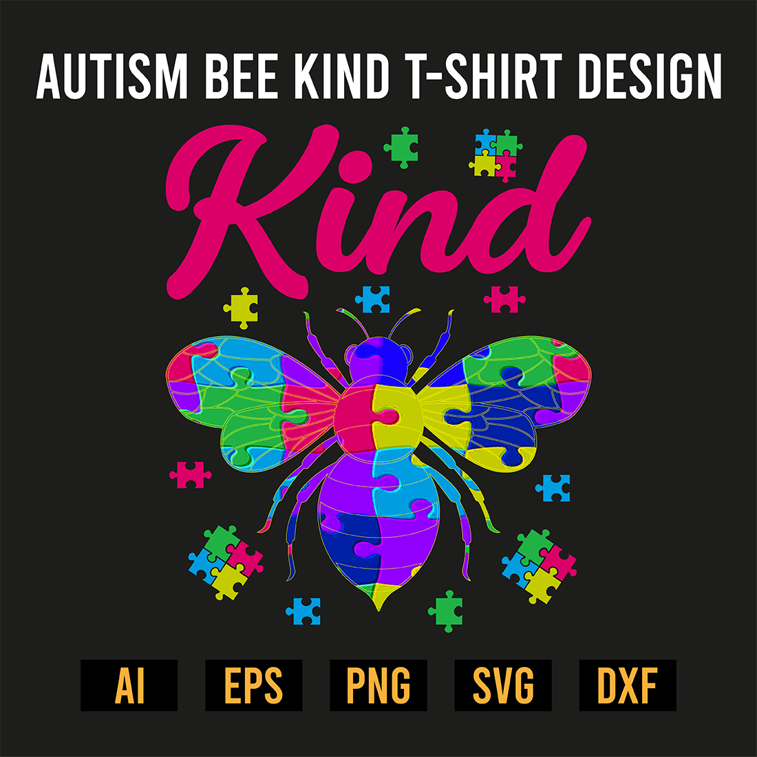 Autism Bee Kind T- Shirt Design cover image.