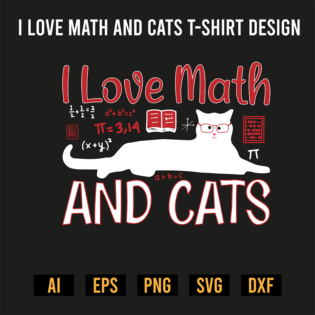 I Love Math And Cats T-Shirt Design image preview.