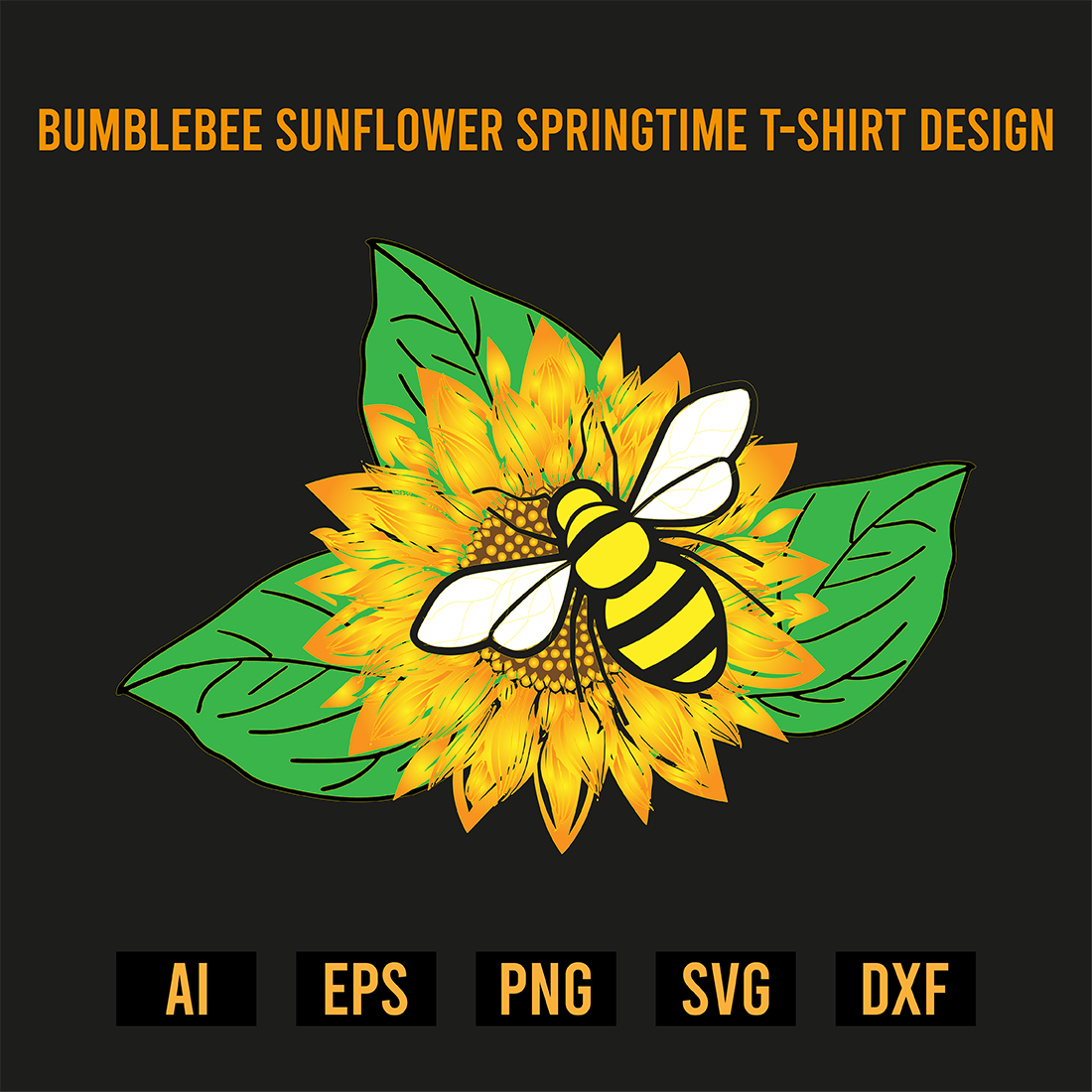 Bumblebee Sunflower Springtime T- Shirt Design cover image.