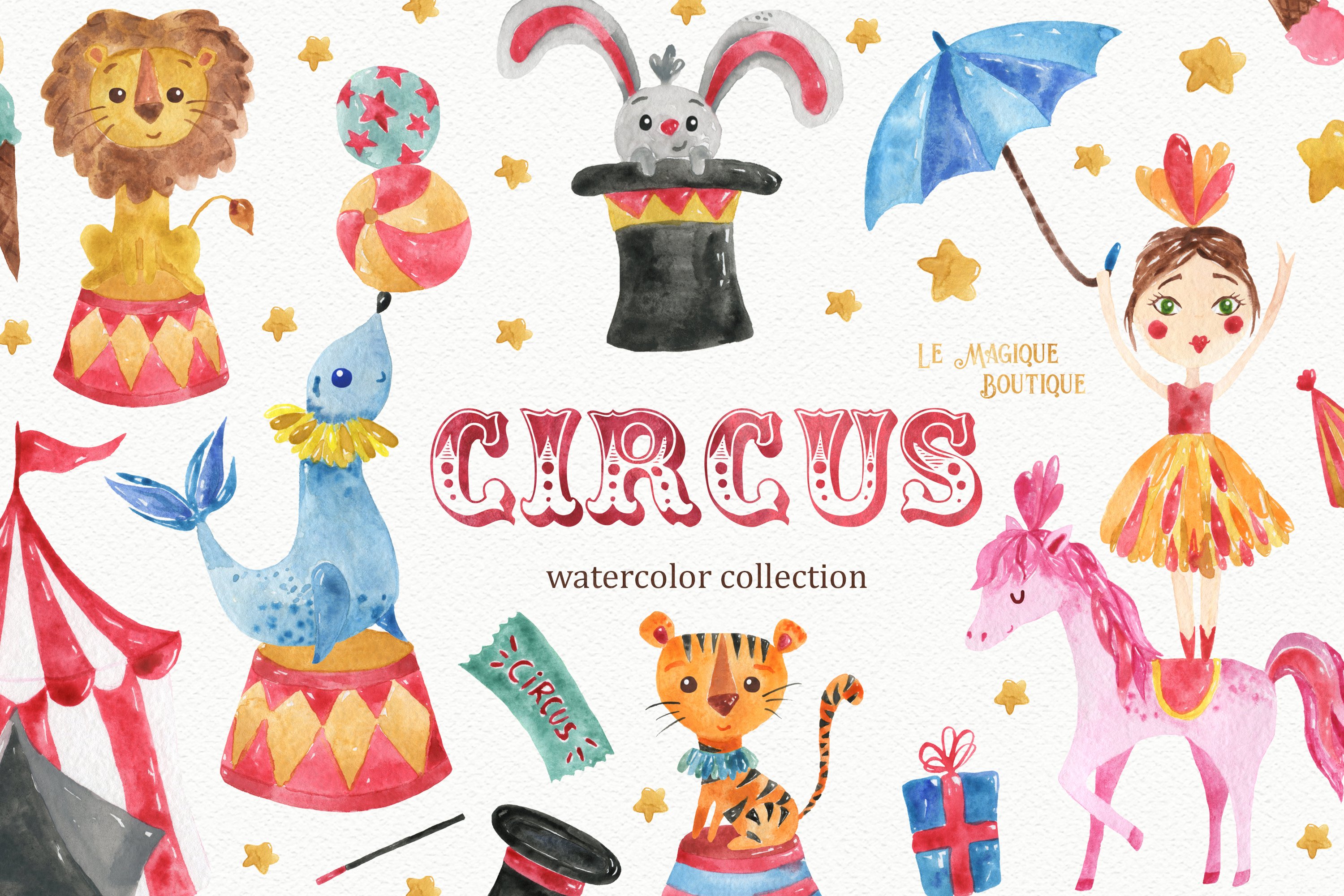 Cover image of Circus Watercolor Clipart Set.