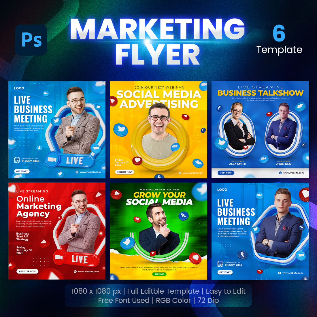 Digital Marketing Social Media Post Banner 3d Template Set main cover.