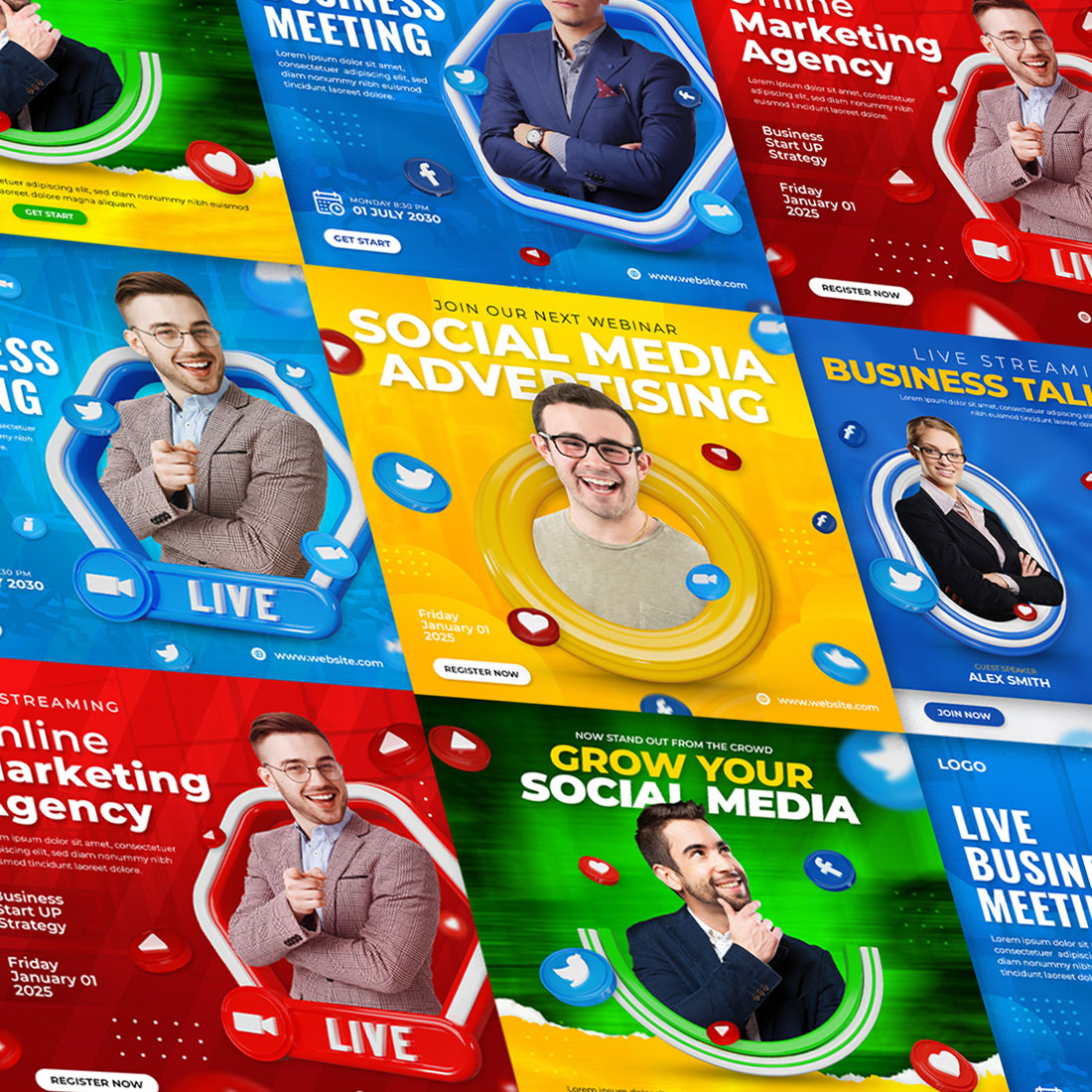 Digital Marketing Social Media Post Banner 3d Template Set cover image.