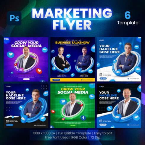 Digital Marketing and Corporate Social Media Promotion for Instagram Post 3D Template Set main cover.