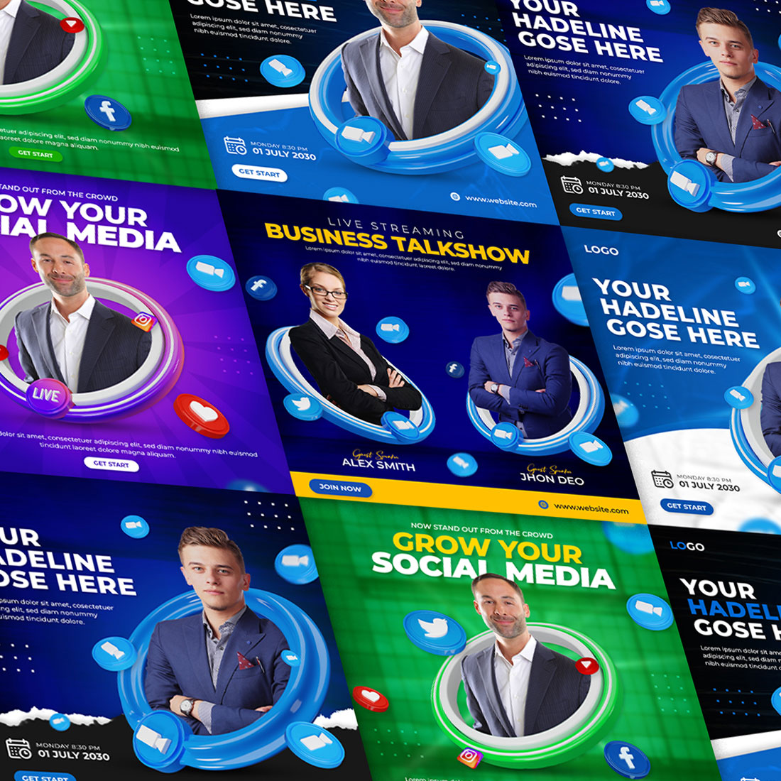 Digital Marketing and Corporate Social Media Promotion for Instagram Post 3D Template Set cover image.