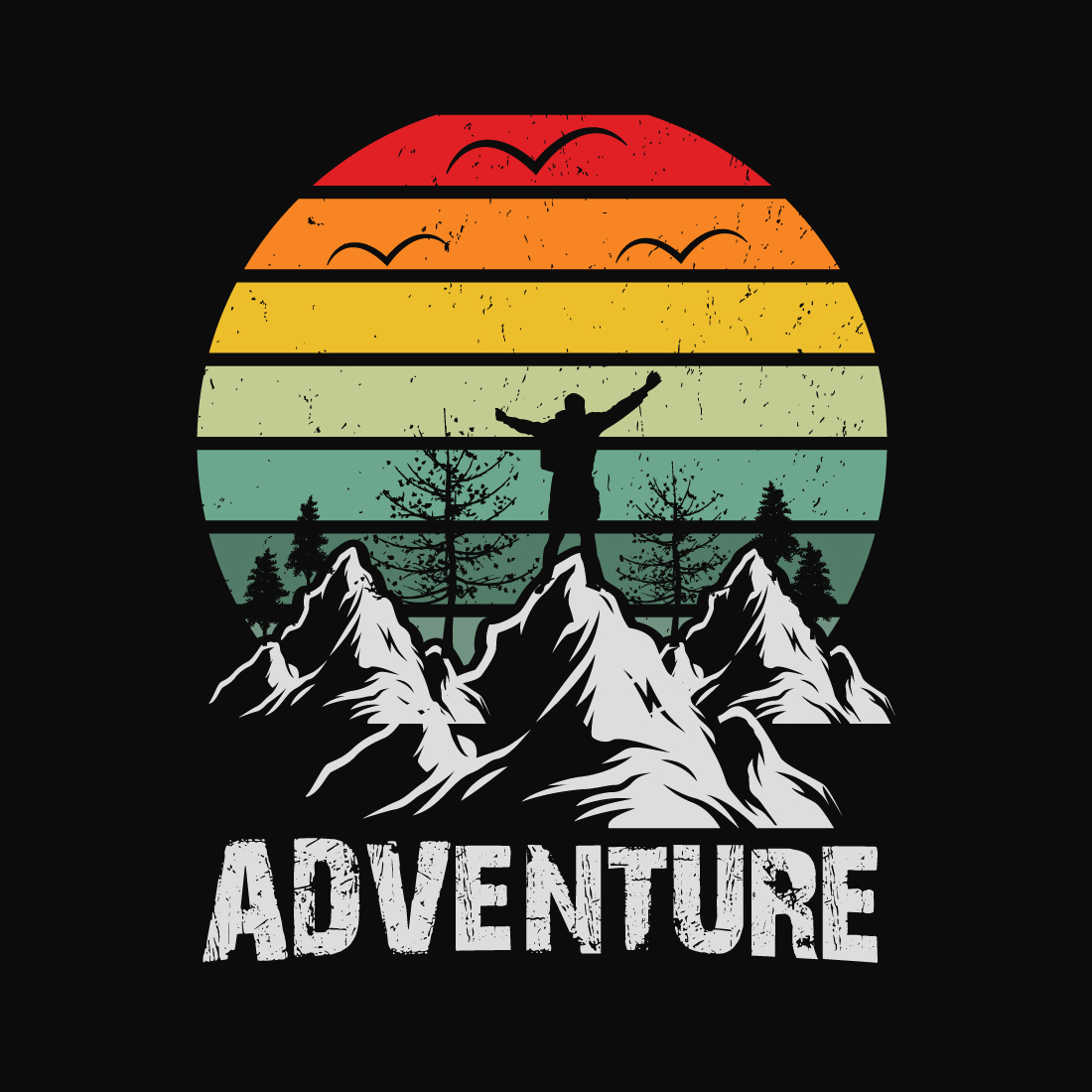 Adventure T-Shirts Design preview with black background.