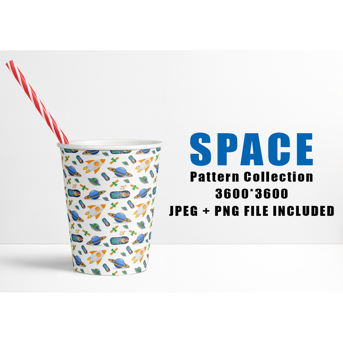 Image of paper cup with exquisite patterns on the theme of space