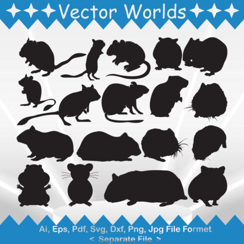 Set of silhouettes of mice and mice.