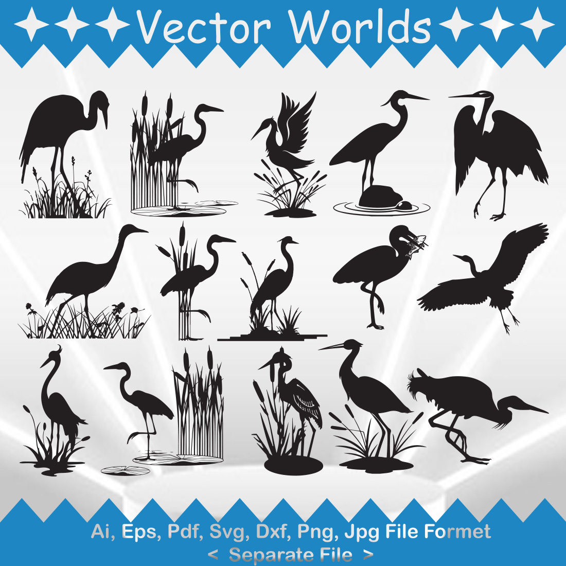 Set of silhouettes of birds in different poses.
