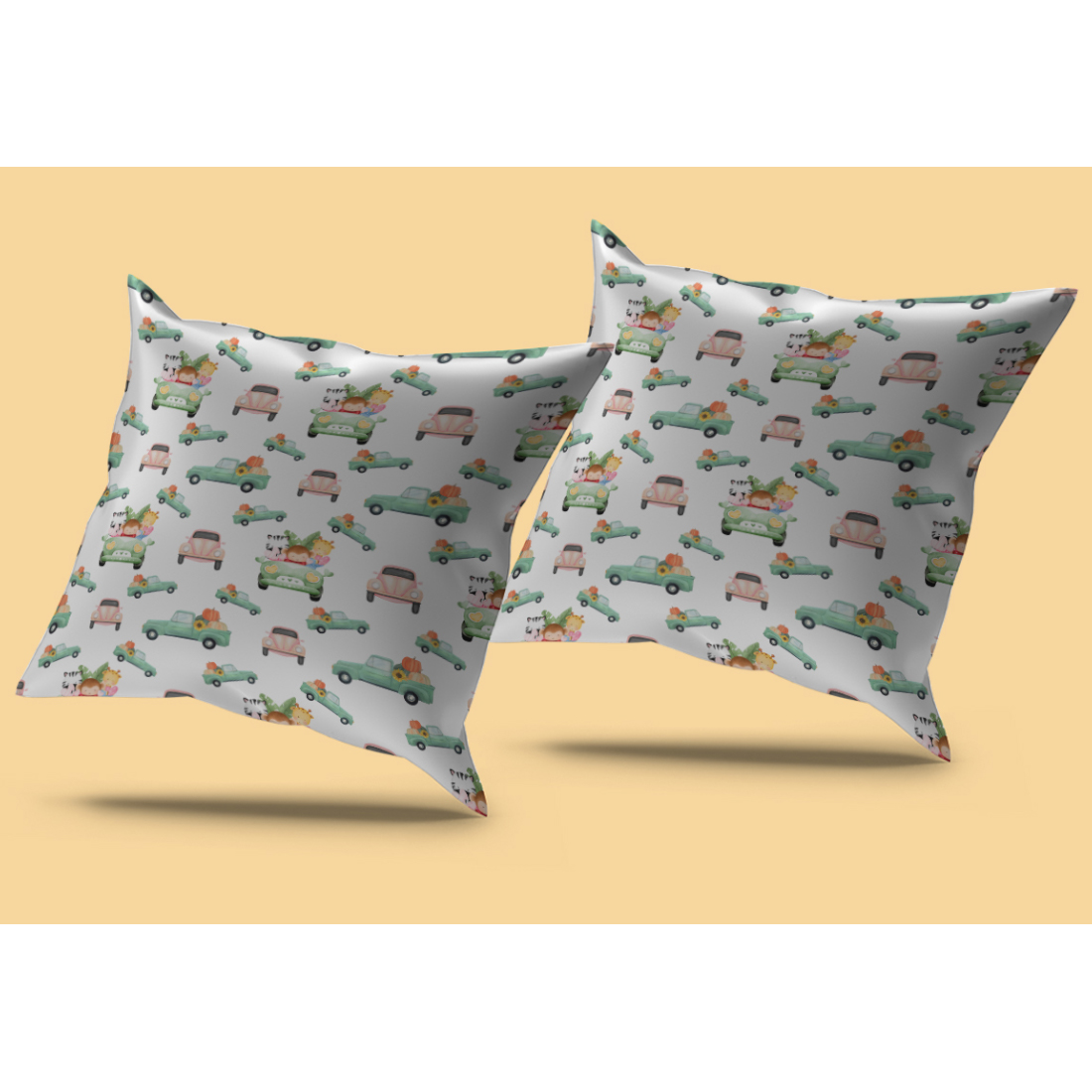 Image of pillows with adorable car patterns