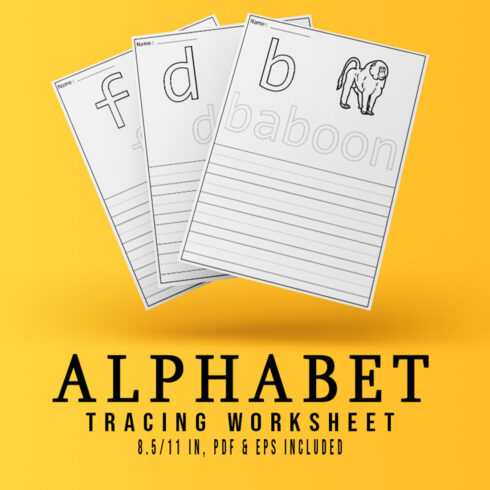 A to Z Alphabets Words Tracing Worksheets Colouring Page Bundle V.3 main cover.