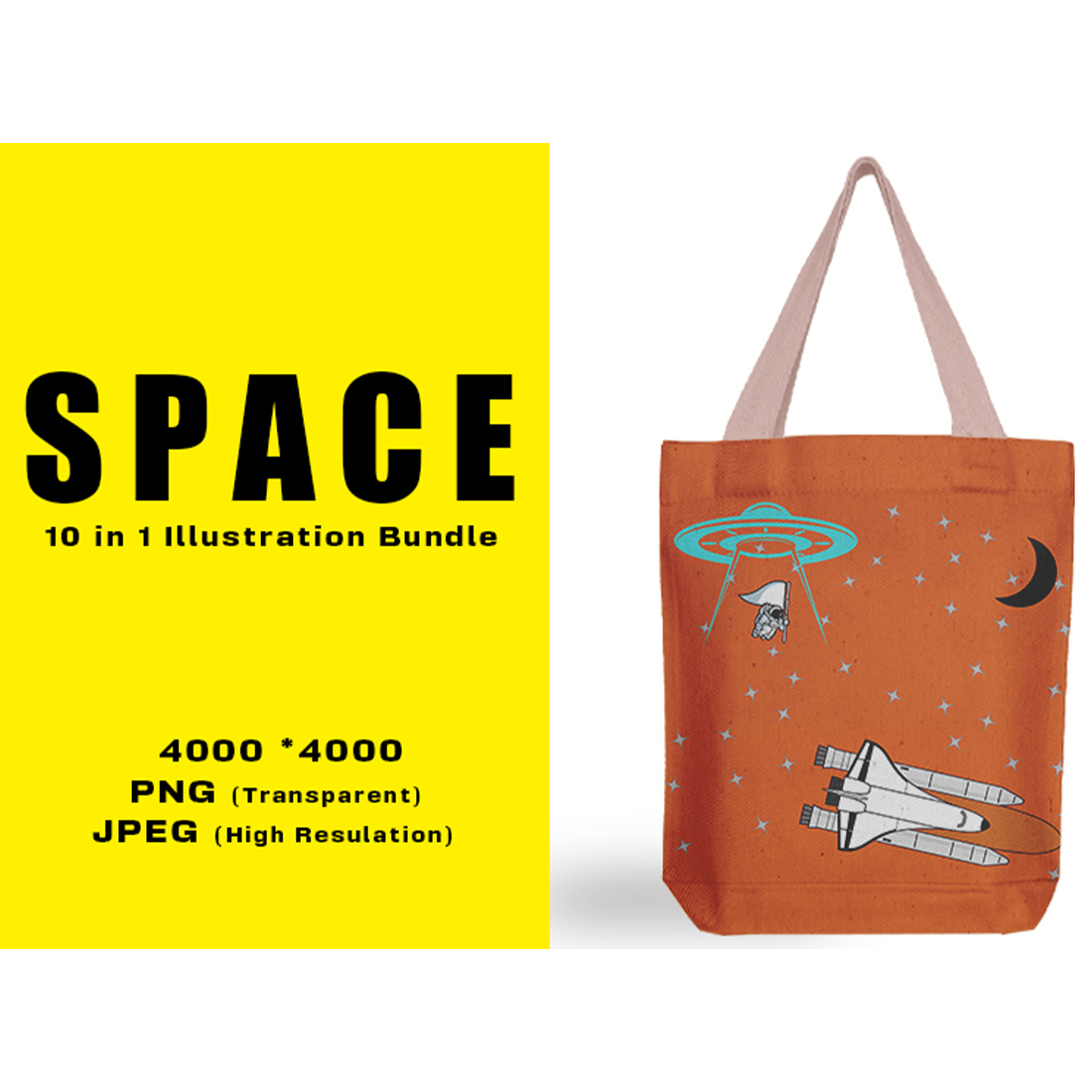 Image of a bag with an enchanting print on the theme of space