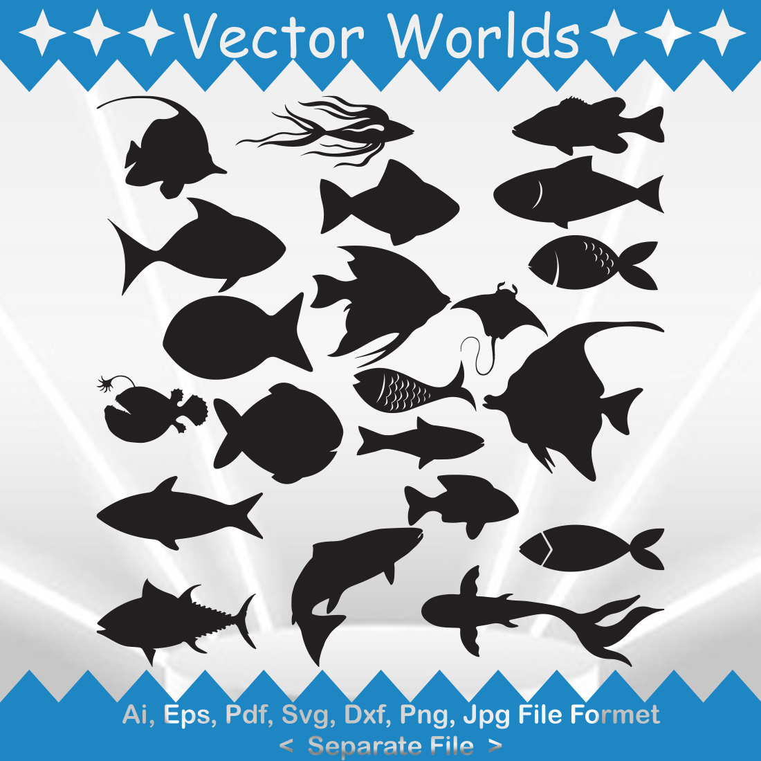 Fish Tail Outline Patterns: DFX, EPS, PDF, PNG, and SVG Cut Files