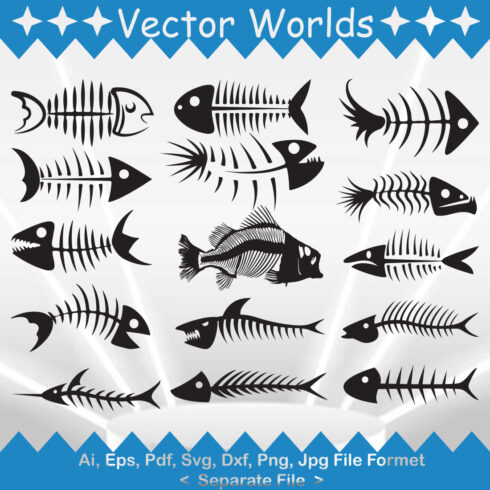 Collection of fish silhouettes on a white background.