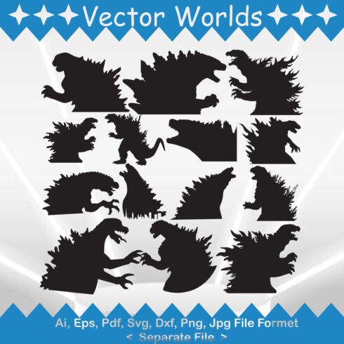 Silhouette Godzilla Head SVG Vector Design main cover