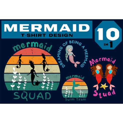 Cute Mermaid T-shirt Design Bundle main cover.