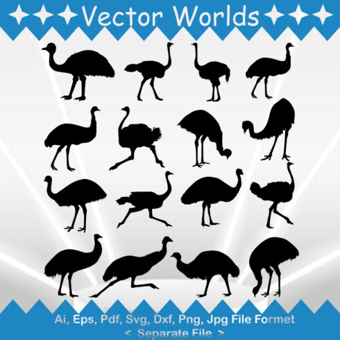 Large set of silhouettes of birds.