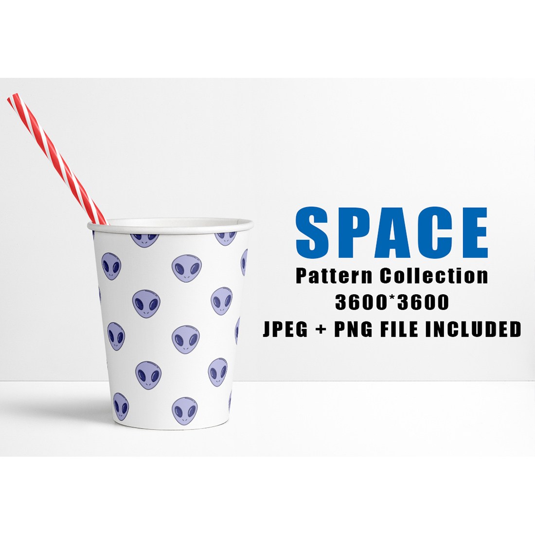 Image of a paper cup with irresistible patterns on the theme of space