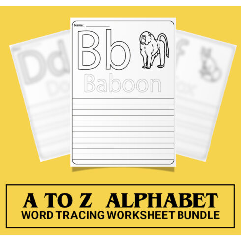 A to Z Mix Alphabets Word Tracing KDP Worksheets Bundle V.1 main cover.