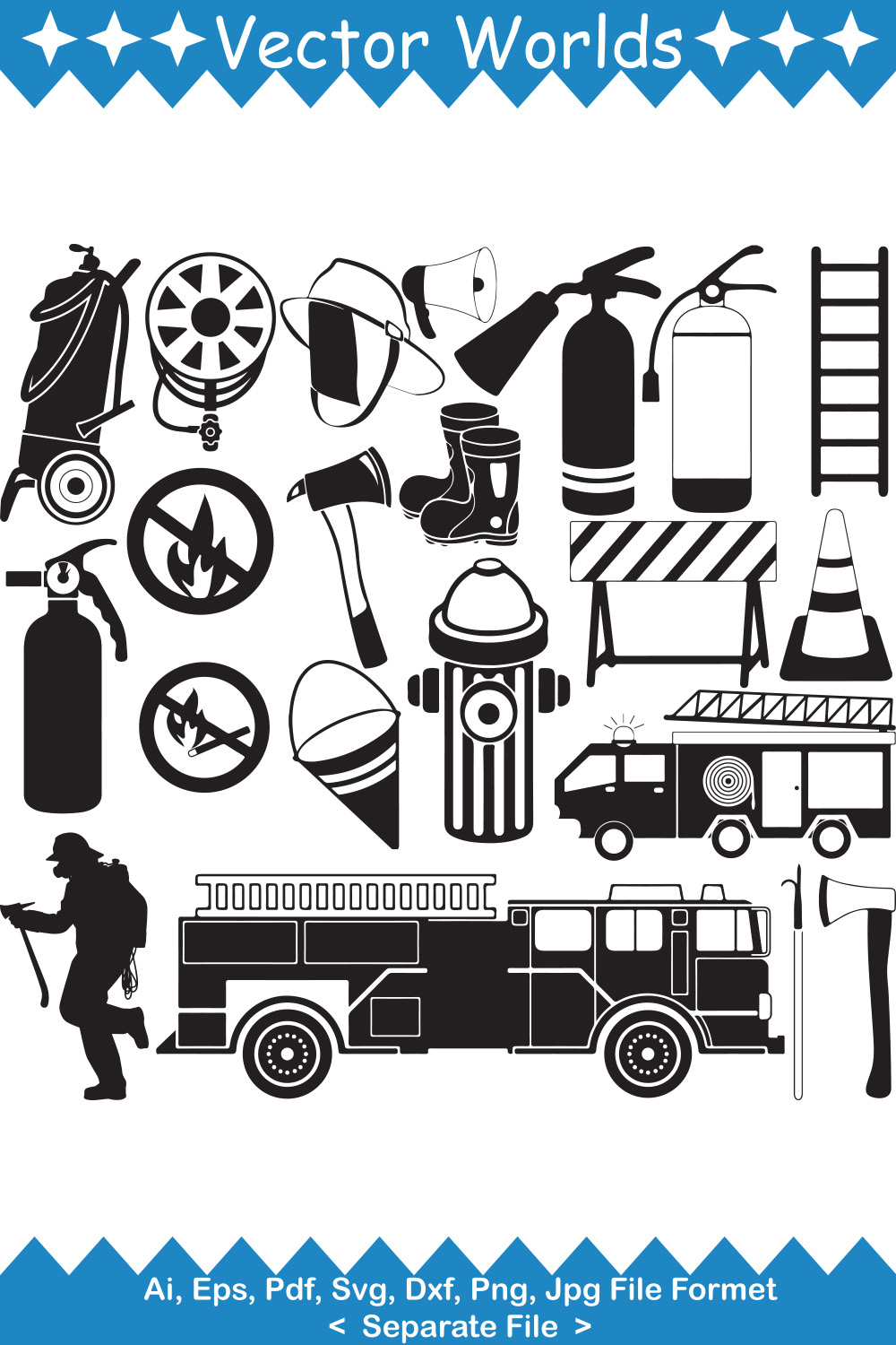 Firefighter Equipment SVG Vector Design pinterest image.