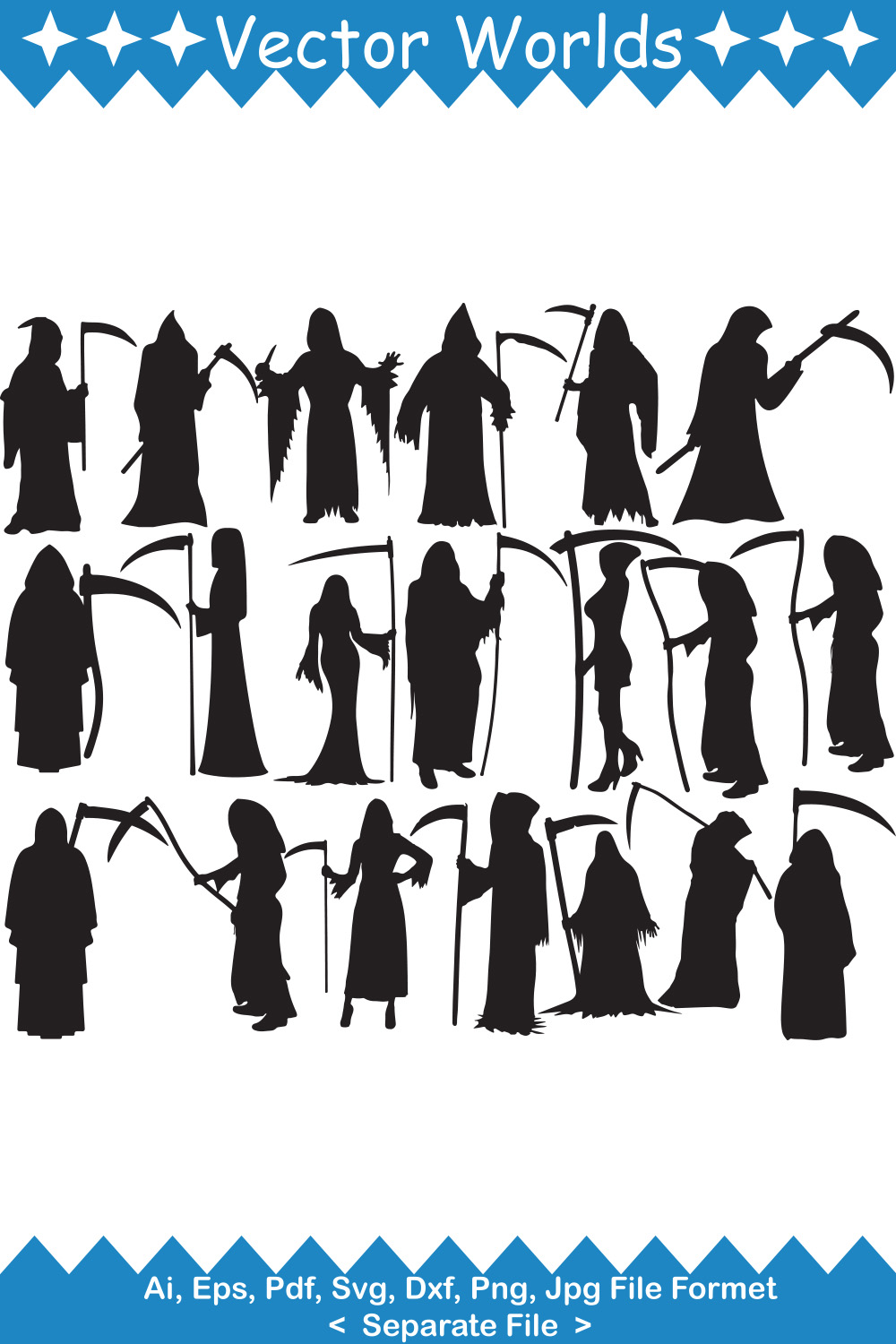 Grim Reaper Woman SVG Vector Design pinterest preview image.