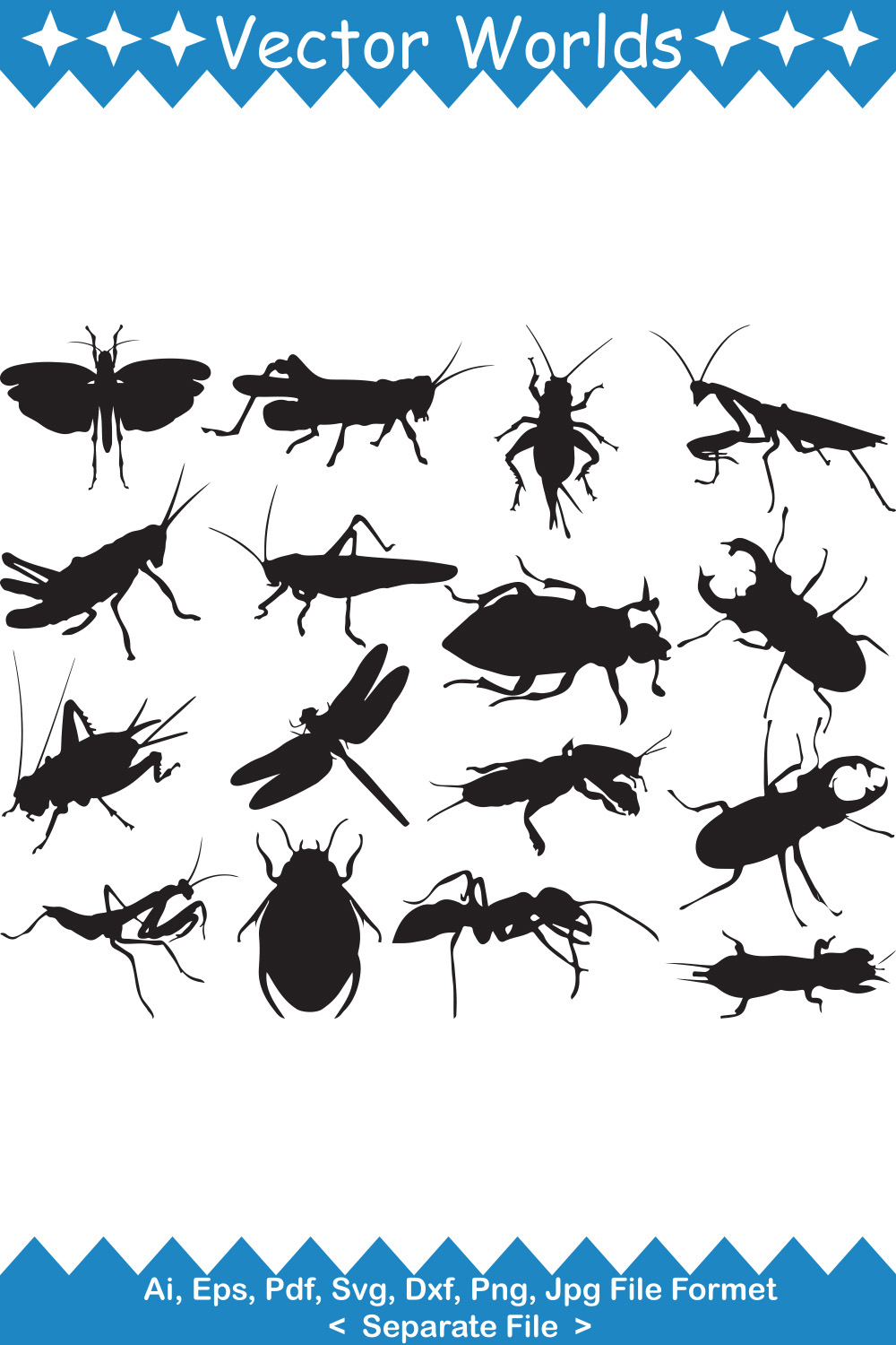Collection of insect silhouettes on a white background.